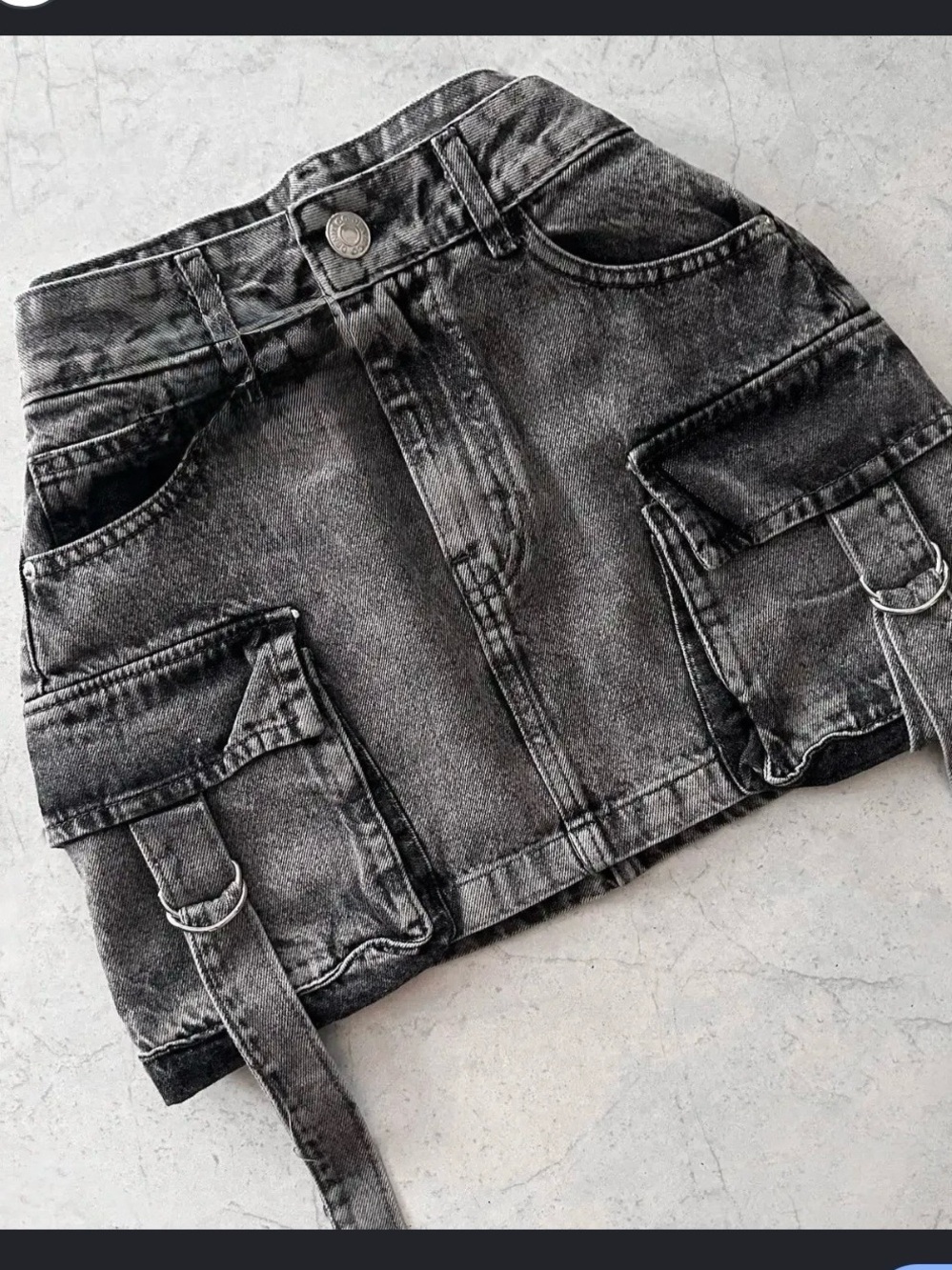 YMI Washed Gray Black Denim Cargo Mini Skirt